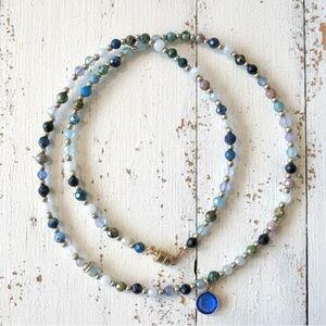 Choker Style Necklace with Gold Filled Beads, Semi Precious Turquoise & Quartz